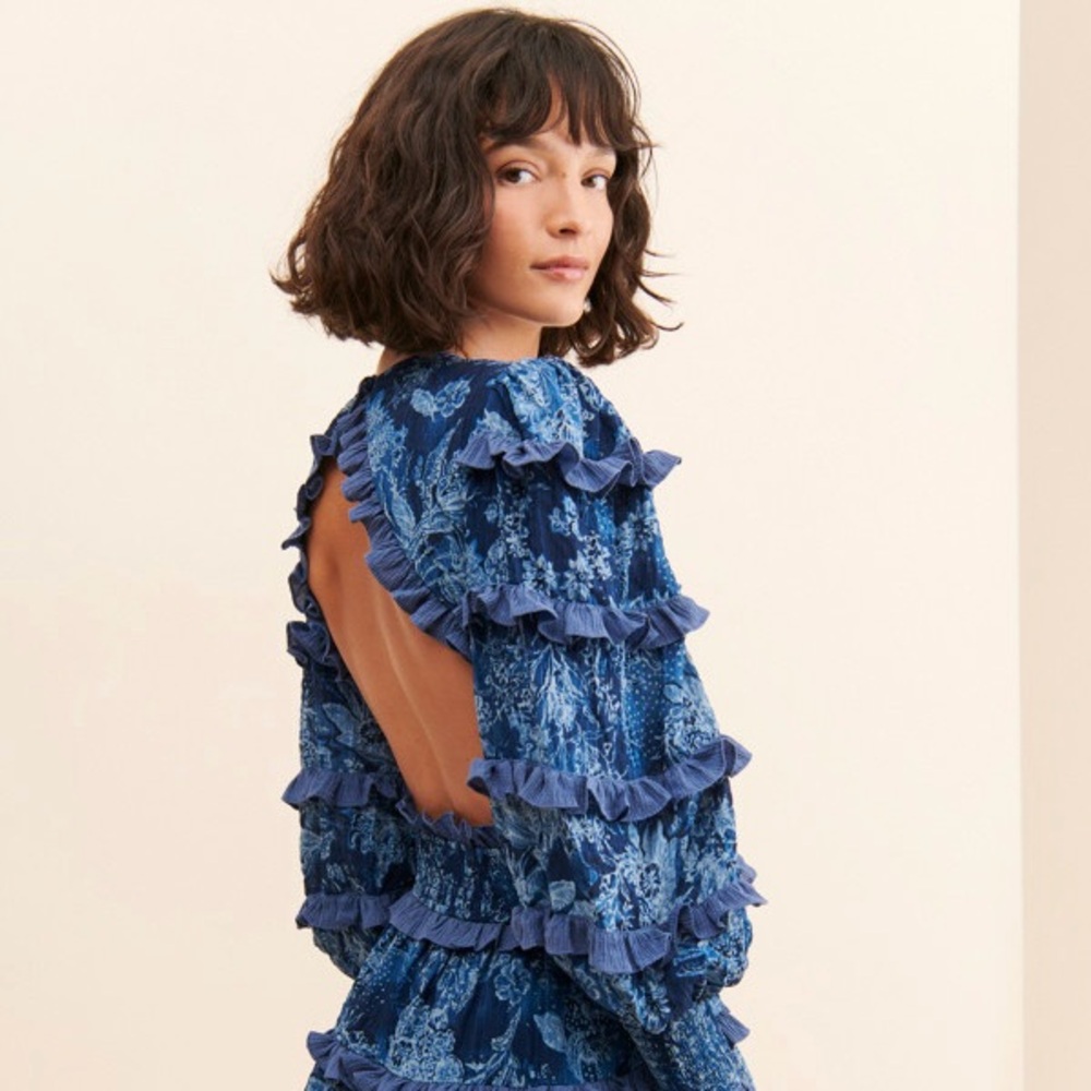 Elliat Blue Printed Ruffle Mini Dress - Picture 2 of 13